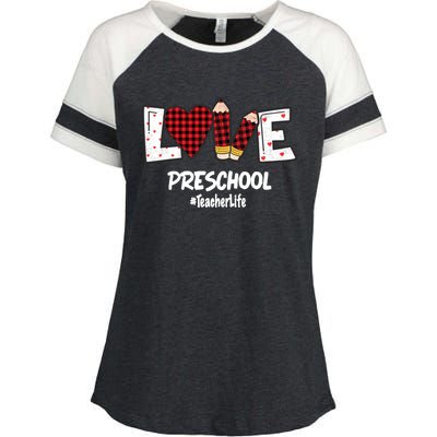 Valentines Day Love Preschool Plaid Leopard Teacher Life Great Gift Enza Ladies Jersey Colorblock Tee