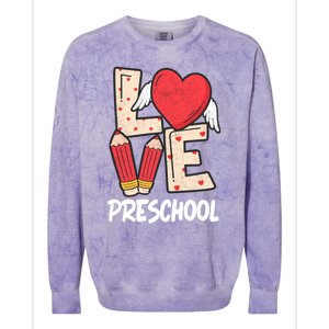 Valentines Day Love Preschool Squad Teacher Life Heart Cute Gift Colorblast Crewneck Sweatshirt