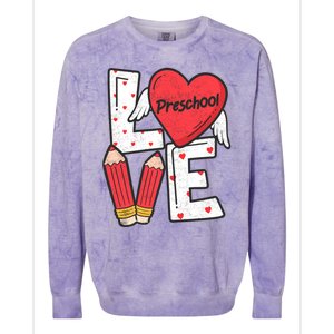 Valentines Day Love Preschool Squad Teacher Life Heart Gift Colorblast Crewneck Sweatshirt