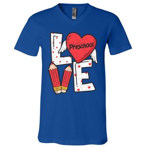 Valentines Day Love Preschool Squad Teacher Life Heart Gift V-Neck T-Shirt