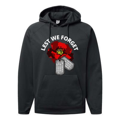 Veterans Day Lest We Forget Red Poppy Flower Usa Performance Fleece Hoodie