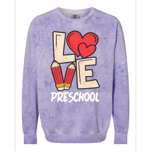 Valentines Day Love Preschool Squad Teacher Life Heart Gift Colorblast Crewneck Sweatshirt