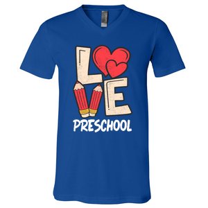 Valentines Day Love Preschool Squad Teacher Life Heart Gift V-Neck T-Shirt