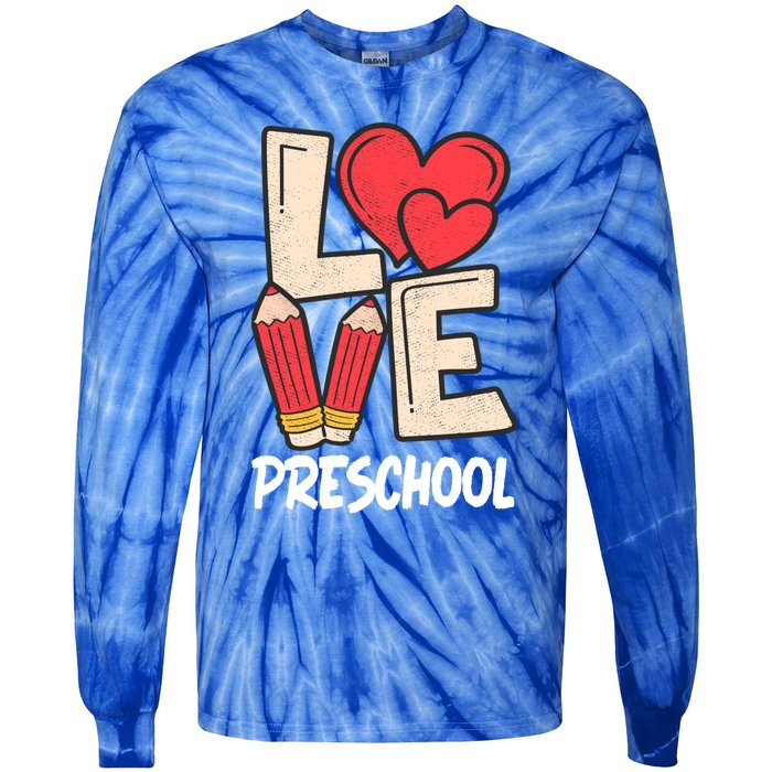 Valentines Day Love Preschool Squad Teacher Life Heart Gift Tie-Dye Long Sleeve Shirt