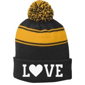 Valentine's Day Love Women's's White Heart Red Stripe Pom Pom Beanie