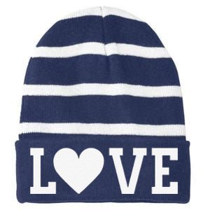 Valentine's Day Love Women's's White Heart Red Striped Beanie with Solid Band