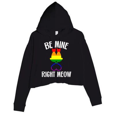 Valentine's Day Lesbian Pride Cat Lovers Be Mine Right Meow Funny Gift Crop Fleece Hoodie