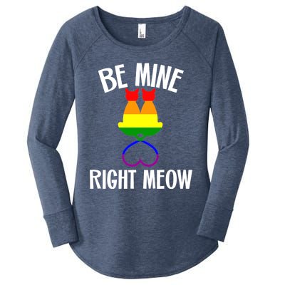 Valentine's Day Lesbian Pride Cat Lovers Be Mine Right Meow Funny Gift Women's Perfect Tri Tunic Long Sleeve Shirt