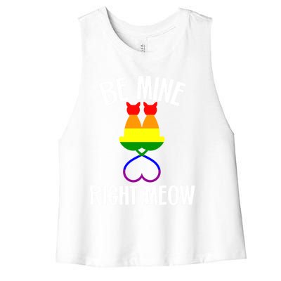 Valentine's Day Lesbian Pride Cat Lovers Be Mine Right Meow Funny Gift Women's Racerback Cropped Tank