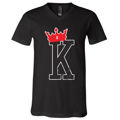 Vintage Distressed Look Playing Card Poker V-Neck T-Shirt