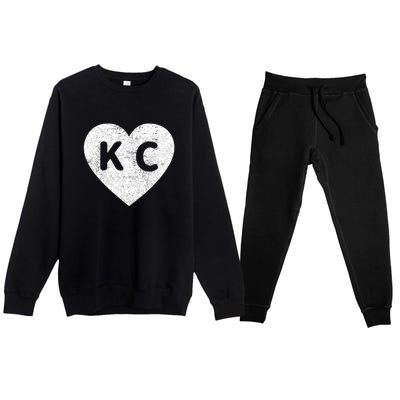 Vintage Distressed Love Kansas City KC Heart Print Premium Crewneck Sweatsuit Set