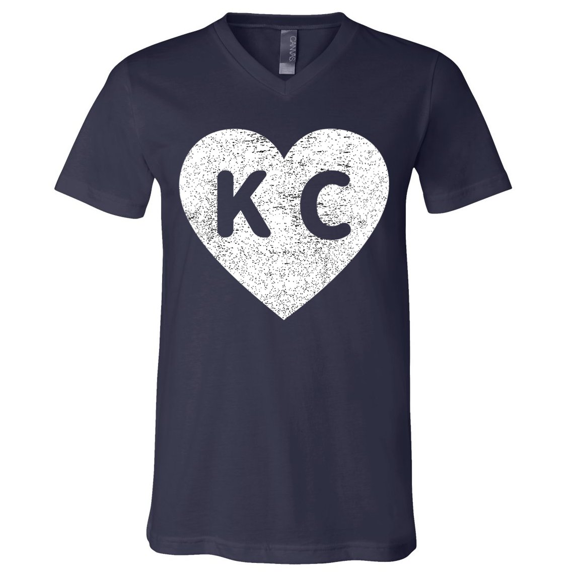 Vintage Distressed Love Kansas City KC Heart Print V-Neck T-Shirt