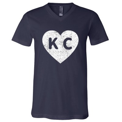 Vintage Distressed Love Kansas City KC Heart Print V-Neck T-Shirt