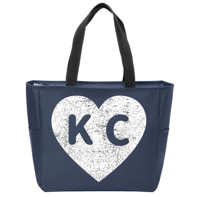 Vintage Distressed Love Kansas City KC Heart Print Zip Tote Bag