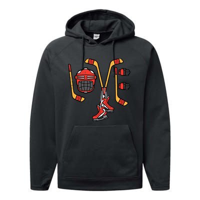 Valentines Day Love Ice Hockey Sports Goalie Performance Fleece Hoodie