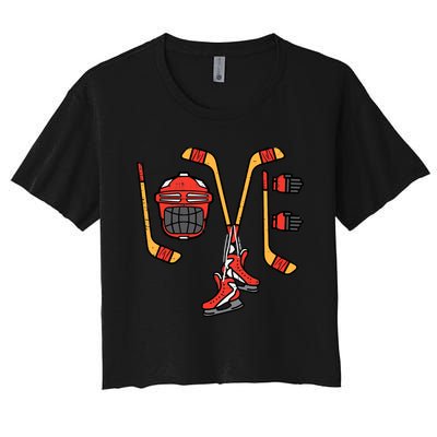 Valentines Day Love Ice Hockey Sports Goalie Women's Crop Top Tee