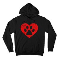 Vintage Dog Lover Heart Love Valentine's Day Paw Print Hoodie