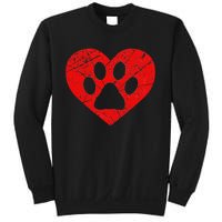 Vintage Dog Lover Heart Love Valentine's Day Paw Print Sweatshirt