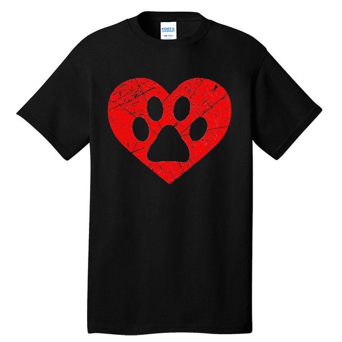 Vintage Dog Lover Heart Love Valentine's Day Paw Print Tall T-Shirt