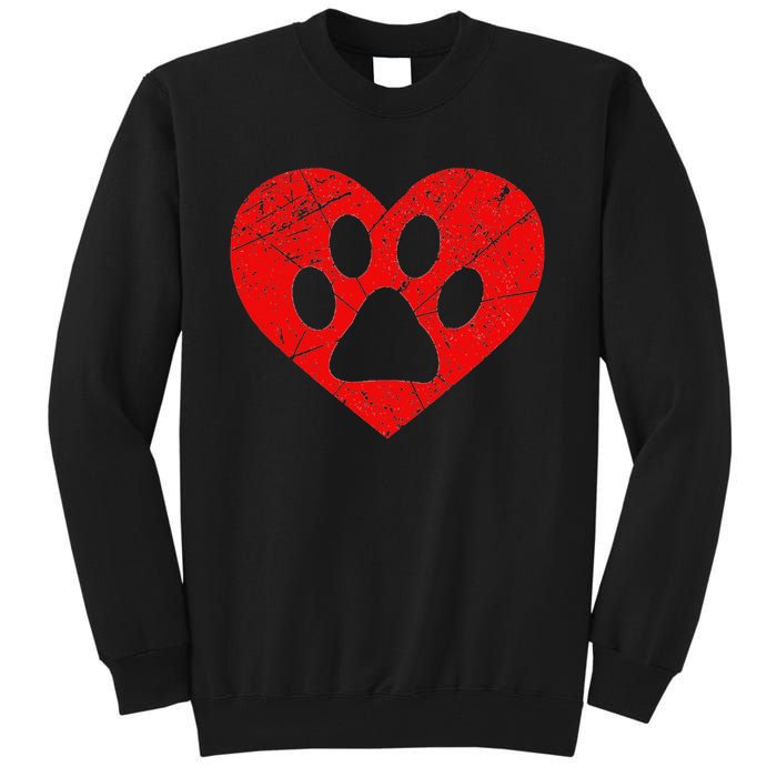 Vintage Dog Lover Heart Love Valentine's Day Paw Print Tall Sweatshirt