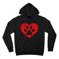 Vintage Dog Lover Heart Love Valentine's Day Paw Print Tall Hoodie