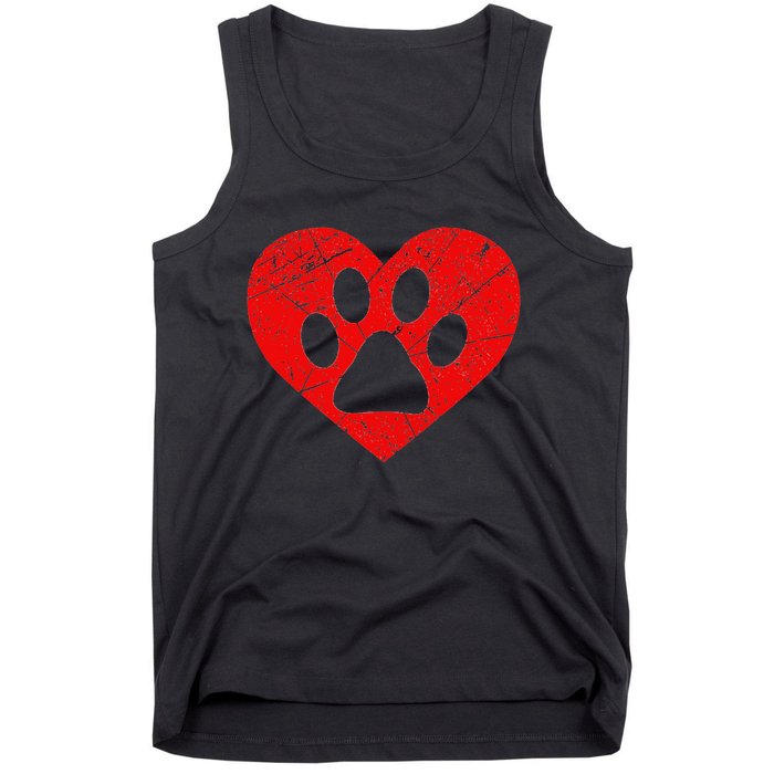 Vintage Dog Lover Heart Love Valentine's Day Paw Print Tank Top