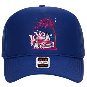 Valentines Day Love Pickup Truck French Bulldog Gift High Crown Mesh Back Trucker Hat