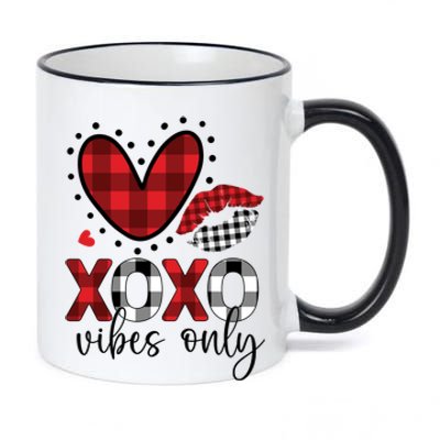 Valentines Day Love Xoxo Vibes Only Heart Buffalo Plaid Cool Gift 11oz Black Color Changing Mug