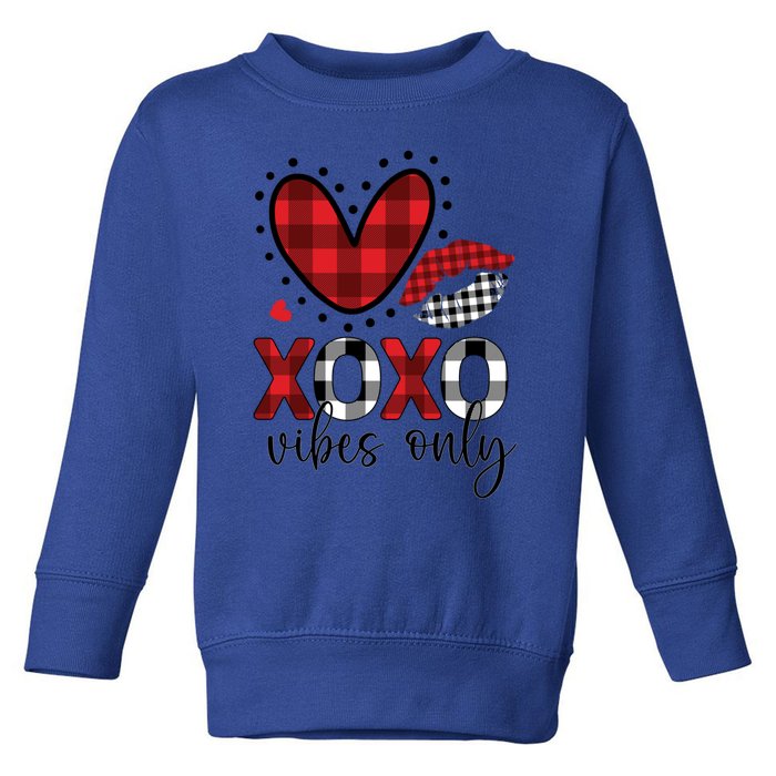 Valentines Day Love Xoxo Vibes Only Heart Buffalo Plaid Cool Gift Toddler Sweatshirt