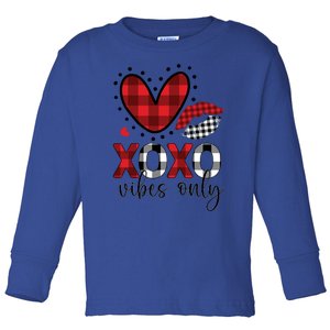 Valentines Day Love Xoxo Vibes Only Heart Buffalo Plaid Cool Gift Toddler Long Sleeve Shirt