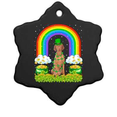 Vizsla Dog Lover Rainbow Leprechaun Vizsla St Patrick's Day Gift Ceramic Star Ornament