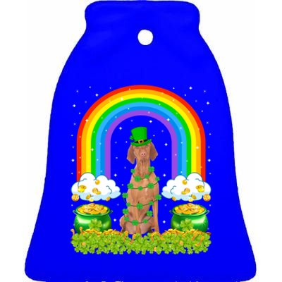 Vizsla Dog Lover Rainbow Leprechaun Vizsla St Patrick's Day Gift Ceramic Bell Ornament