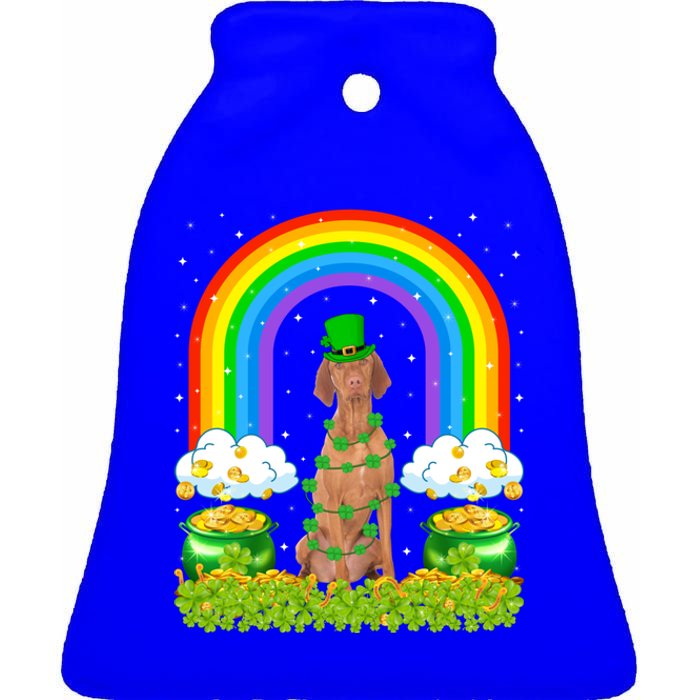 Vizsla Dog Lover Rainbow Leprechaun Vizsla St Patrick's Day Gift Ceramic Bell Ornament