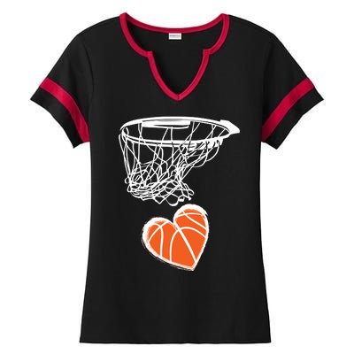 ValentineS Day Love Heart The Game Of Basketball Ladies Halftime Notch Neck Tee