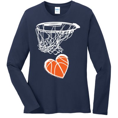 ValentineS Day Love Heart The Game Of Basketball Ladies Long Sleeve Shirt