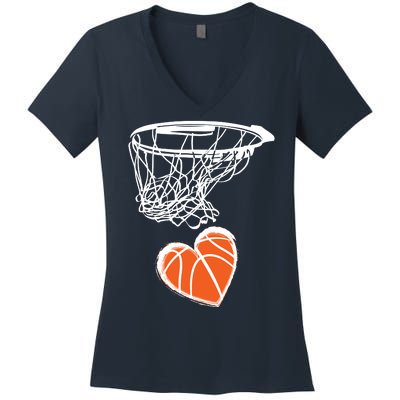 ValentineS Day Love Heart The Game Of Basketball Women's V-Neck T-Shirt