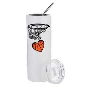 ValentineS Day Love Heart The Game Of Basketball Stainless Steel Tumbler