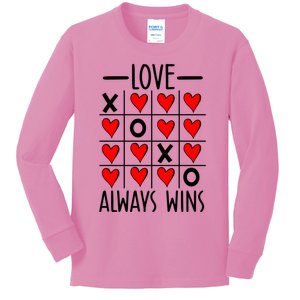 Valentine’s Day Love Always Wins Tictactoe Game Heart Gift Kids Long Sleeve Shirt