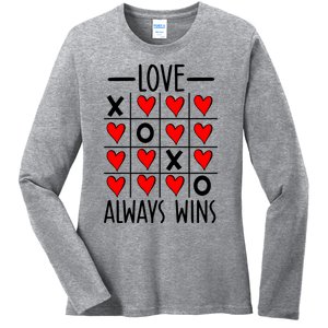 Valentine’s Day Love Always Wins Tictactoe Game Heart Gift Ladies Long Sleeve Shirt