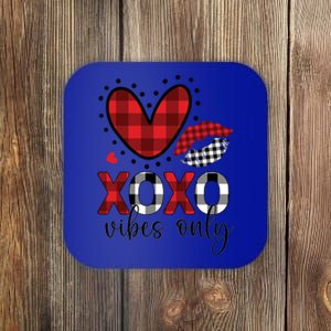 Valentines Day Love Xoxo Vibes Only Heart Buffalo Plaid Cute Gift Coaster