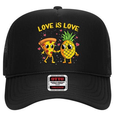 Valentines Day Love Is Love Pineapple Pizza Forbidden High Crown Mesh Back Trucker Hat