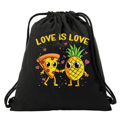 Valentines Day Love Is Love Pineapple Pizza Forbidden Drawstring Bag