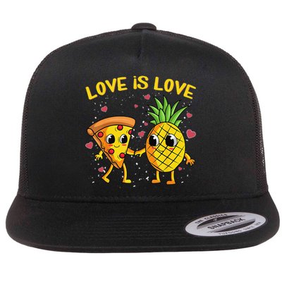 Valentines Day Love Is Love Pineapple Pizza Forbidden Flat Bill Trucker Hat