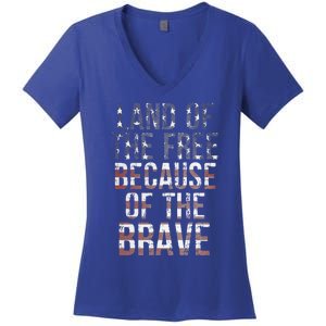 Veteran's Day Land Of Free Because Of Brave American Flag Gift Women's V-Neck T-Shirt