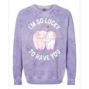 Valentine's Day Loving Elephant I'm So Lucky To Have You Great Gift Colorblast Crewneck Sweatshirt