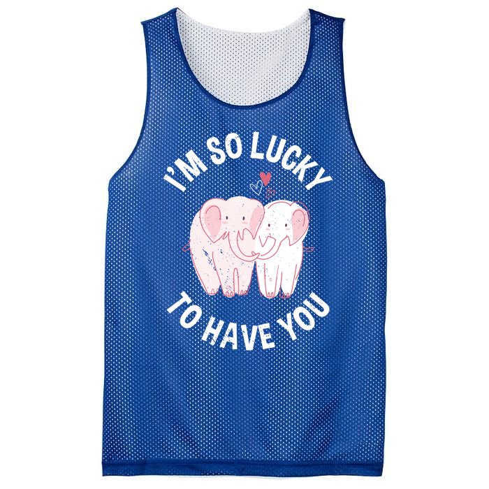 Valentine's Day Loving Elephant I'm So Lucky To Have You Great Gift Mesh Reversible Basketball Jersey Tank