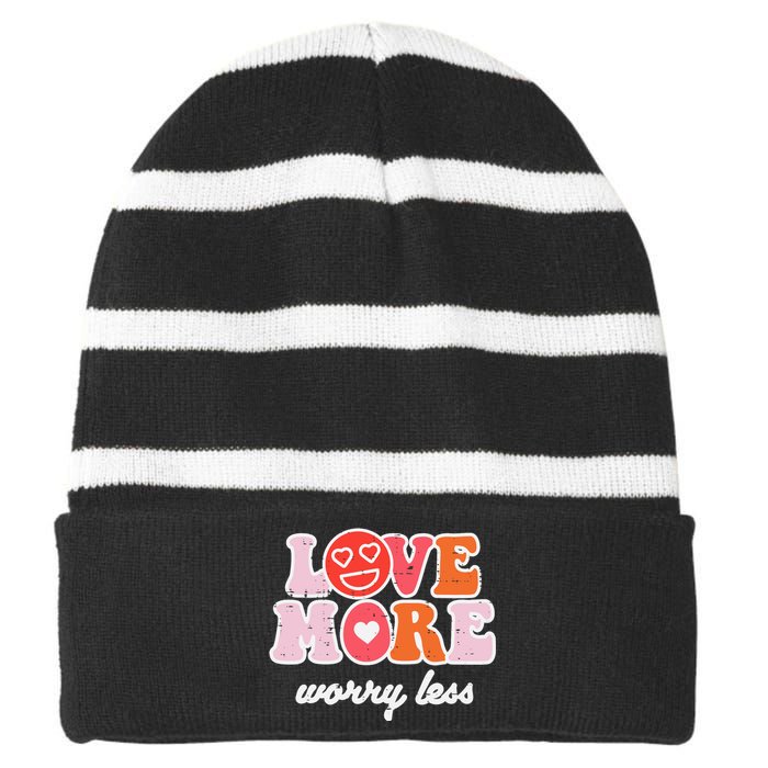 Valentines Day Love More And Smile Retro Women Striped Beanie with Solid Band