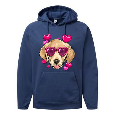 Valentines Day Labrador Retriever Heart Couples Dog Lover Gift Performance Fleece Hoodie