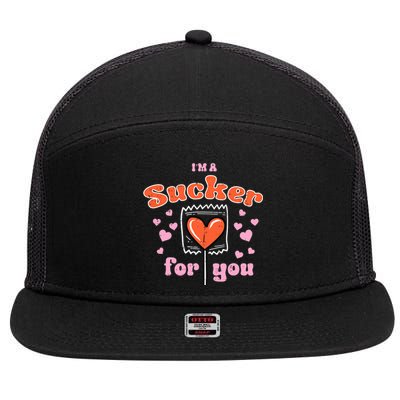 Valentines Day Lollipop Sucker For You Heart Candy 7 Panel Mesh Trucker Snapback Hat