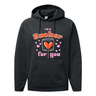 Valentines Day Lollipop Sucker For You Heart Candy Performance Fleece Hoodie